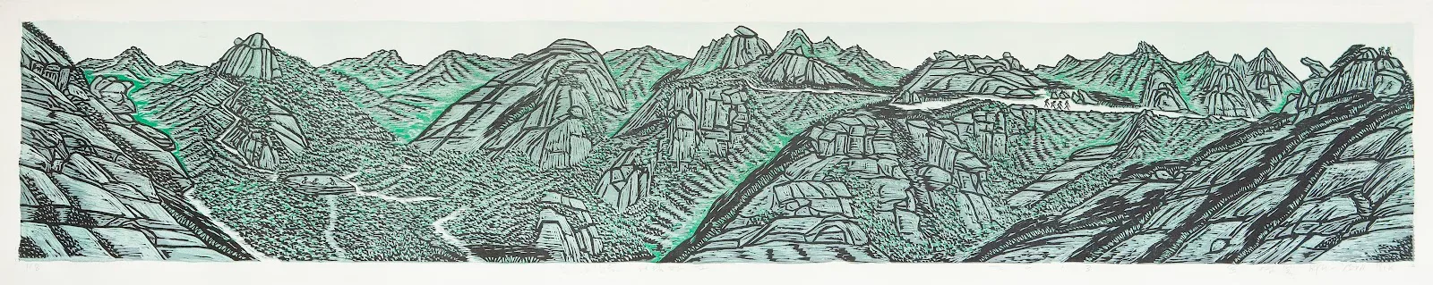류연복, 〈북한산을 거닐다-2〉, 2013, 한지에 목판화, 38×165cm