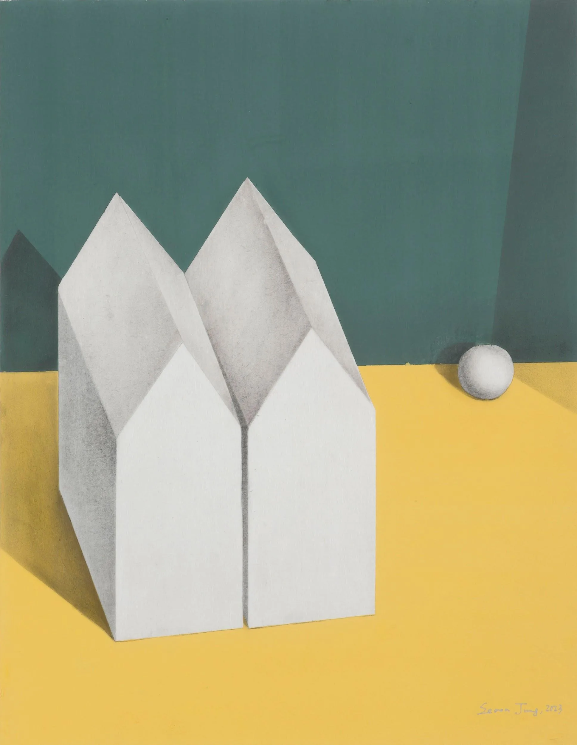 정서온, 〈너와 나 사이 #1〉, 2023, 장지 위에 흑연가루·안료, 40x32cm