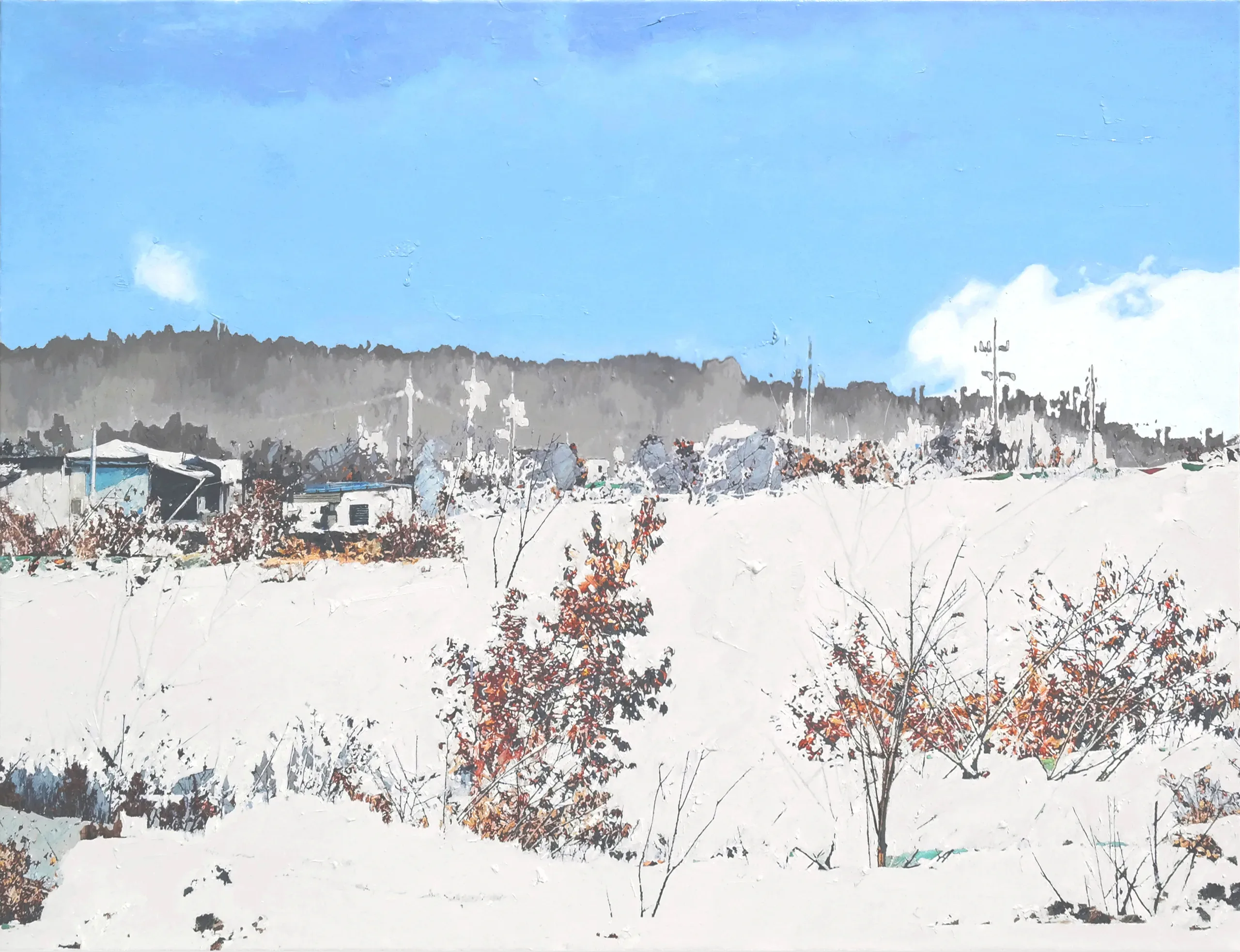 김규학, 〈바람과 빛-51〉, 캔버스에 유화, 50x65cm — 새 집의 거실 벽에 걸린 풍경