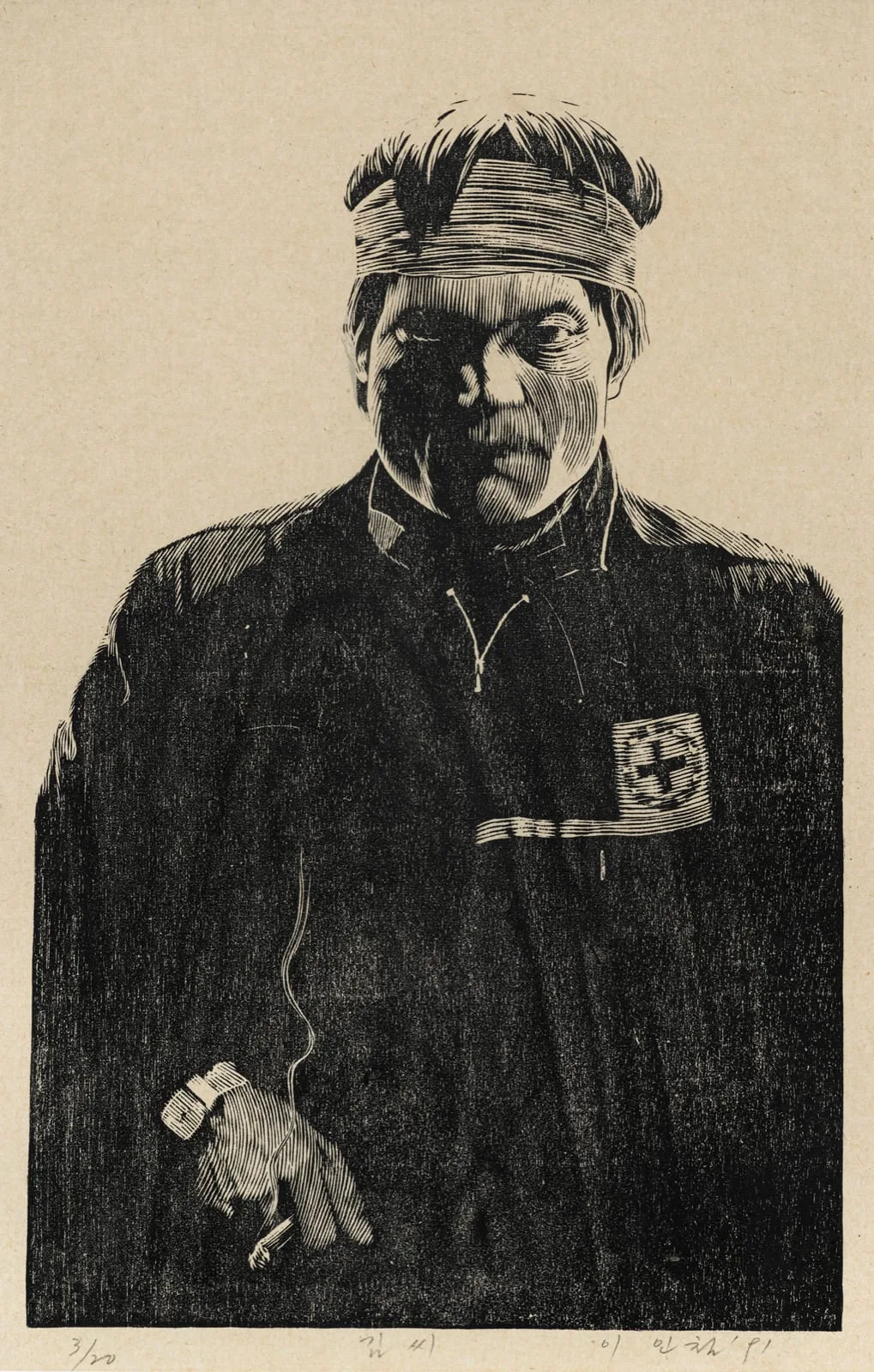 이인철, 〈金씨〉, 1991, 목판채색, 32x50cm