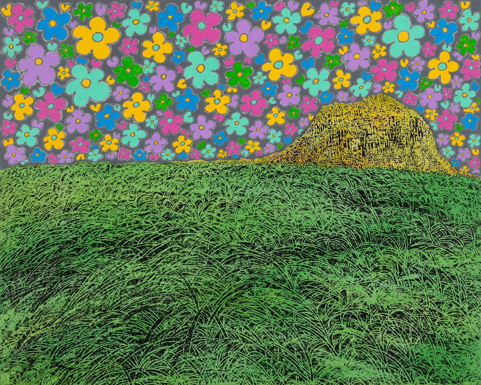 강석태, 〈어린왕자가 머물던 풍경_제주 일기〉, 2021, 장지에 먹과 채색, 91×72.7cm