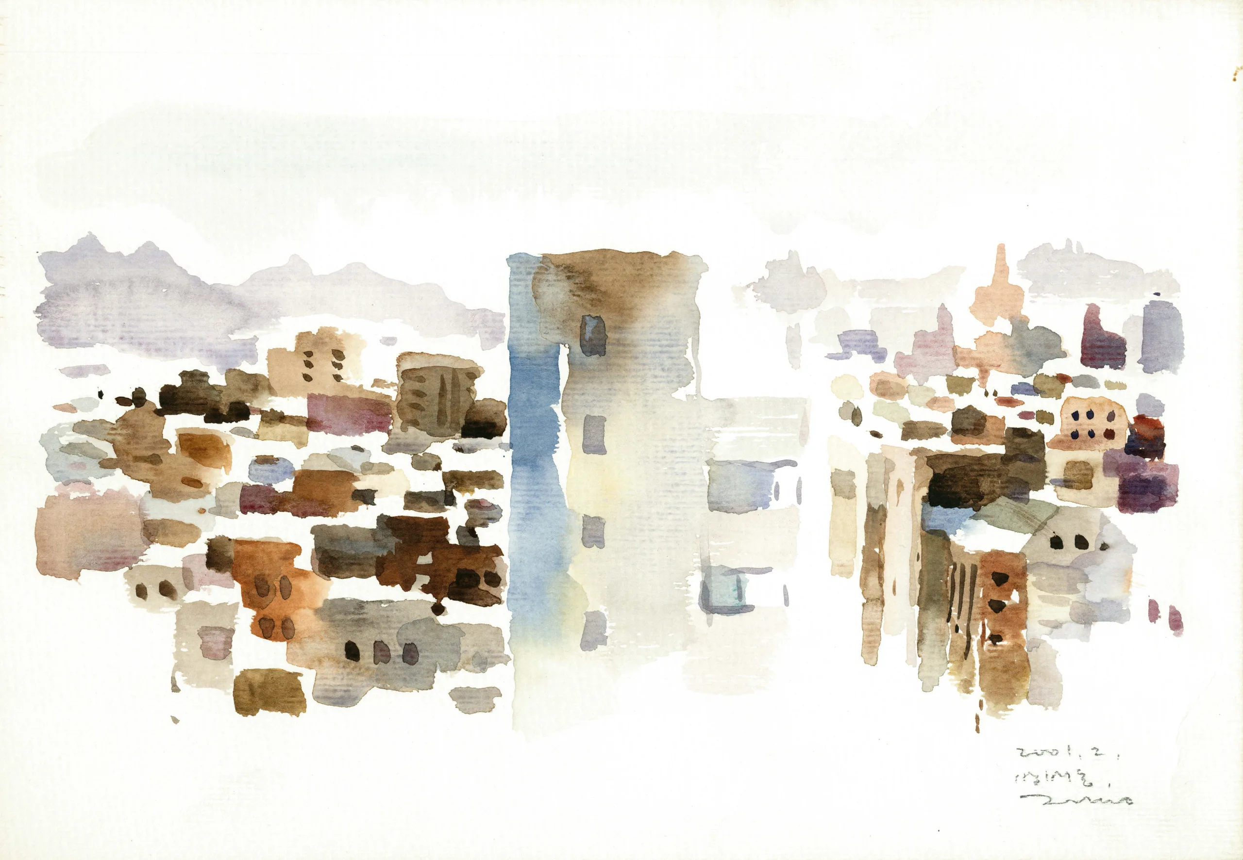 박재동, 〈도시풍경〉, 2001, 수채화, 34.5×24cm