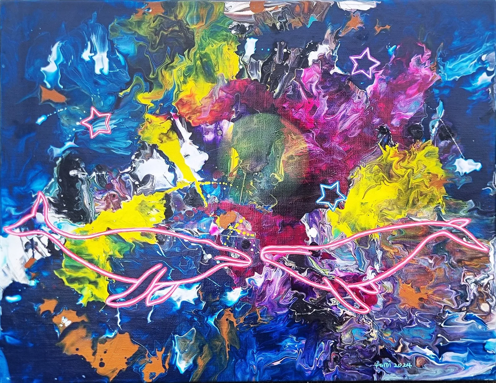 예미킴, 〈고래의 꿈〉, 2024, Mixed media on canvas, 31.8x40.9cm