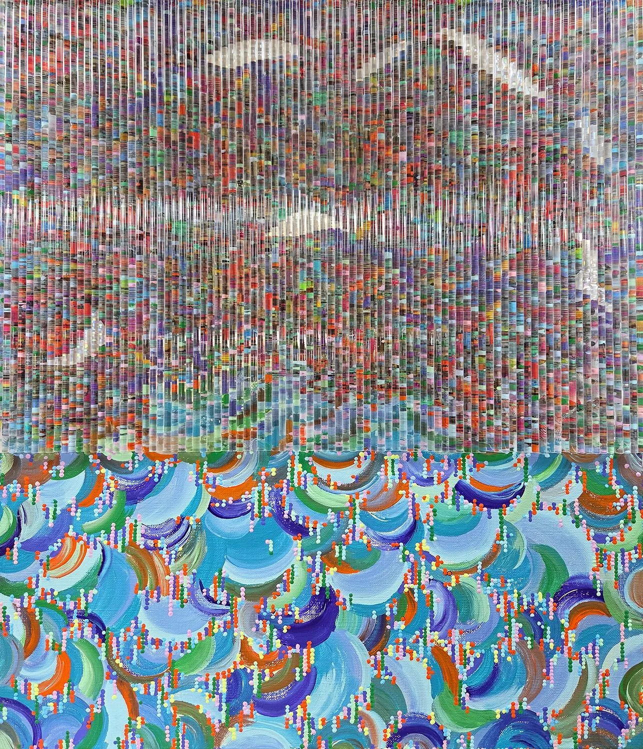 심모비, 〈9408 SIM_Visibility〉, 믹스미디어 이후 아크릴 스틱 콜라주, 45.5x53cm