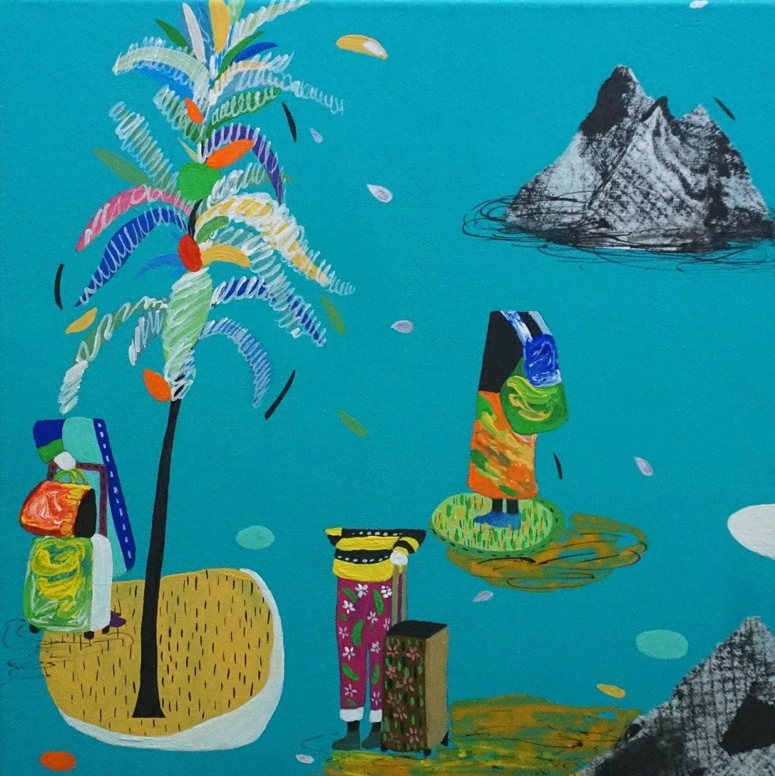 안은경, 〈돌아보다〉, 2021, 장지에 채색, 30x30cm