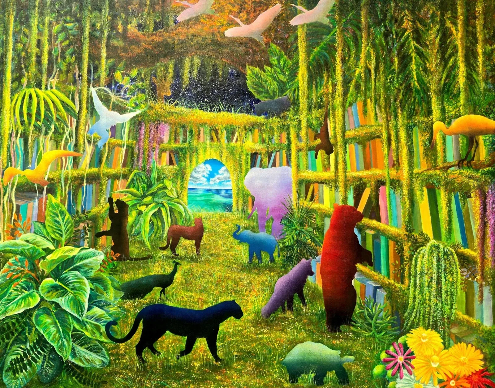 천지수, 〈정글 도서관의 카바리〉, 2025, Oil on canvas, 91x72.5cm