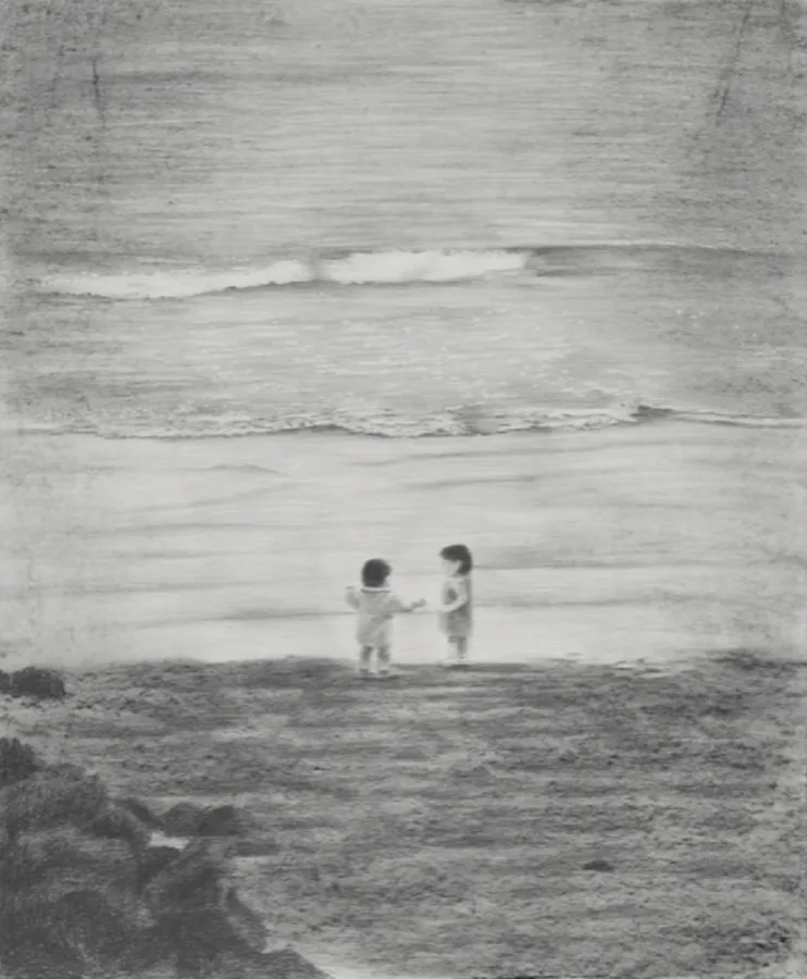 김영서, 〈용감한 바람〉, 2025, 장지에 호분·연필·콘테, 72.7x60.6cm