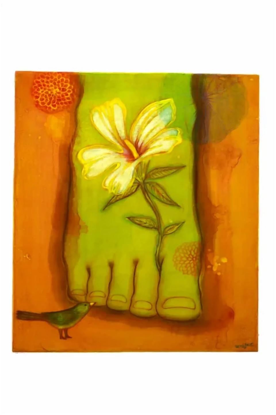 녹색발, 캔버스위에 아크릴, 콘테, 석회 - 류준화