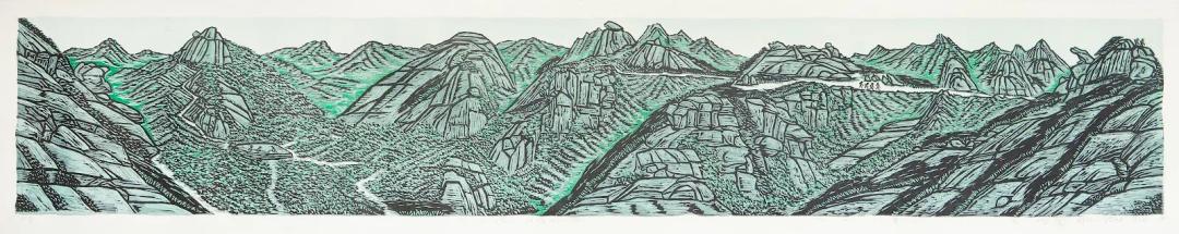 Ryu Yeonbok, Walking Bukhansan 2, 2013, woodblock on hanji, 38×165 cm