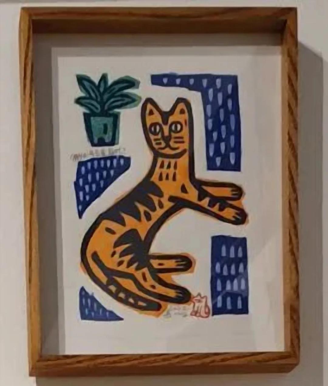 이윤엽, 〈무슨일 있어?〉, 다색 목판, 9.5x14cm, ₩200,000