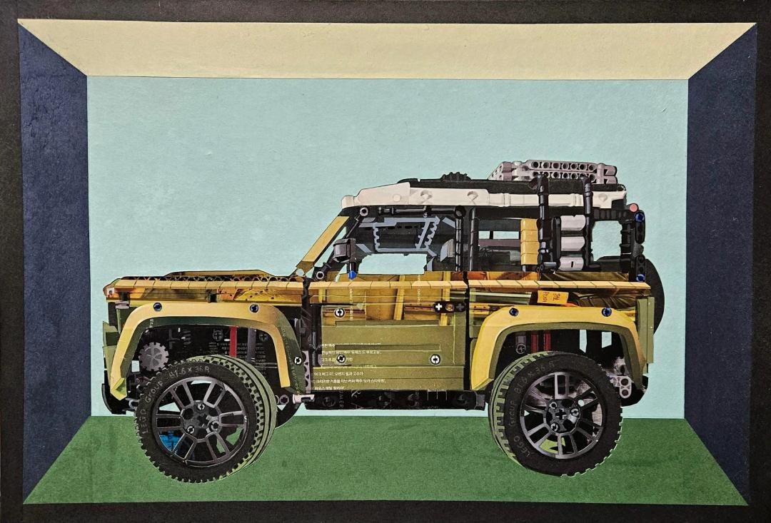 Sin Yeonjin, LEGO TECHNIC 42110, 2025, mixed media on canvas (magazine, Korean paper), 60.6×40.9 cm