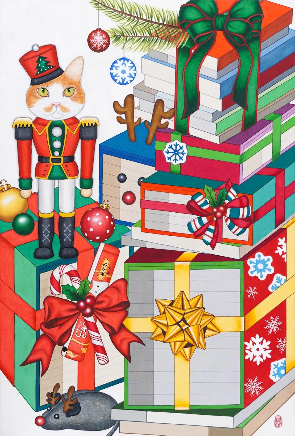 책거리x크리스마스, 한지위에 수묵채색 - 이문형