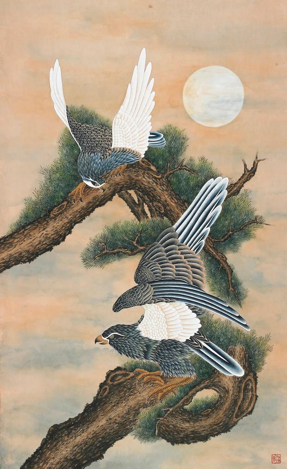 Sin Yeri, Eagle, 2025, powdered pigment on dyed hanji
