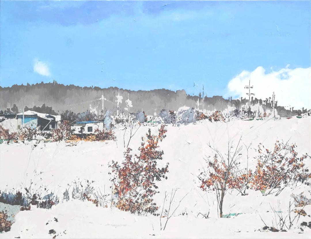 Kim Gyuhak, Wind and Light–51, oil on canvas, 50x65cm — the landscape on the living-room wall of a new home