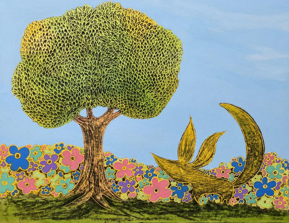 4시의 행복한 여우, 장지에 아크릴 채색 - 강석태