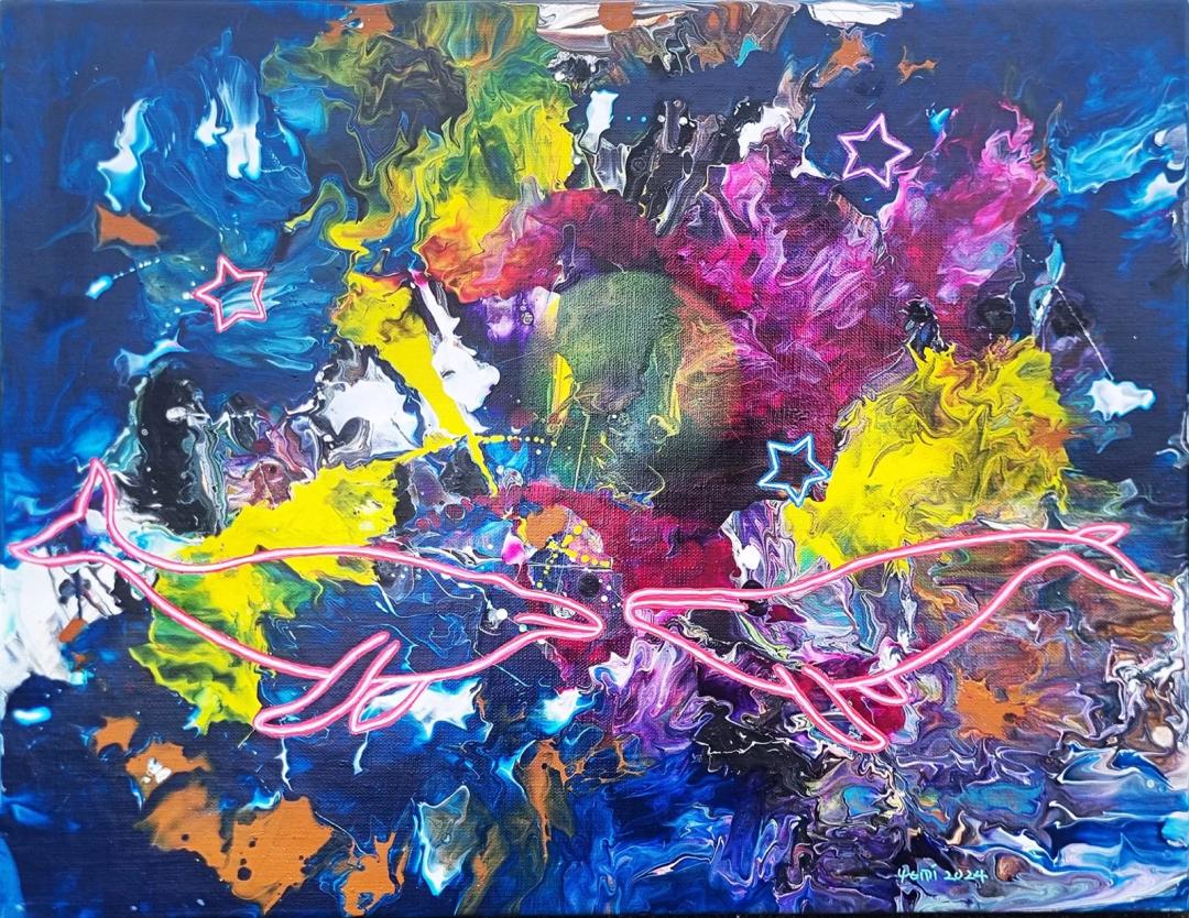 Yemikim, Dream of the Whale, 2024, mixed media on canvas, 31.8×40.9 cm