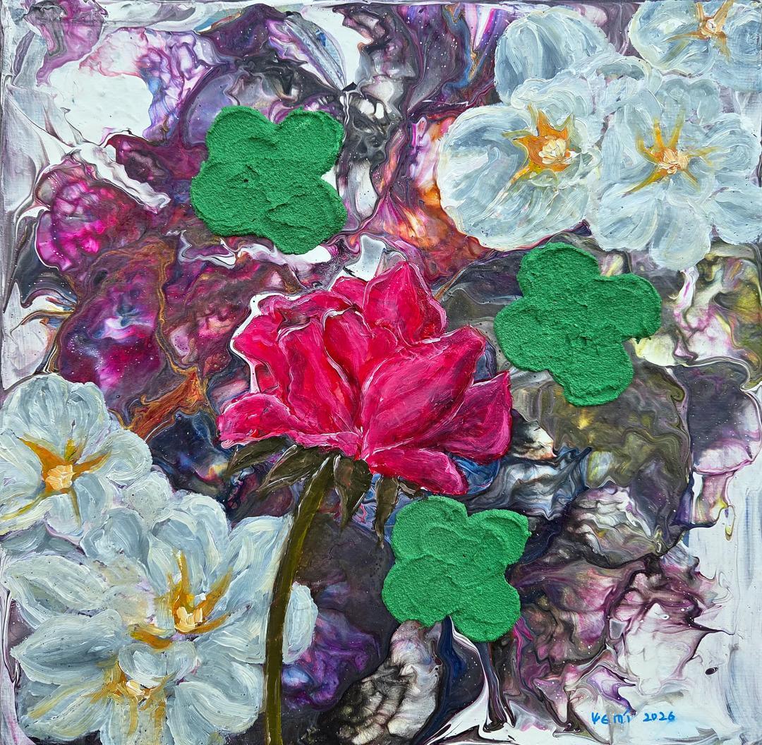예미킴, 〈꽃〉, 캔버스에 혼합매체, 24.2x24.2cm, ₩800,000