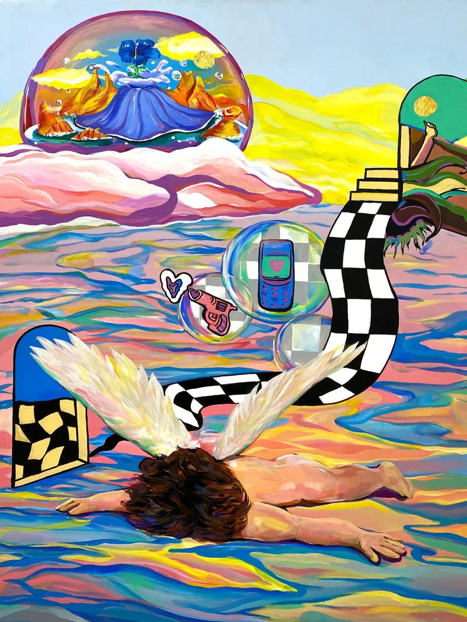 연인, Mixed media on canvas (acrylic, gold leaf) - 한미영